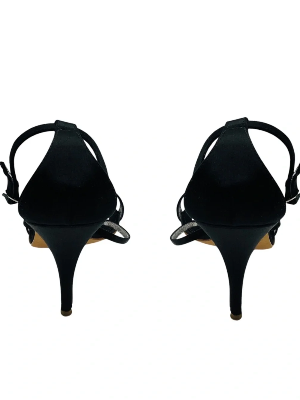 GIUSEPPE ZANOTTI BLACK CRYSTAL EMBELLISHED STRAPPY SATIN SANDALS